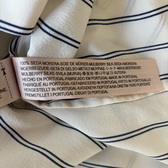 Massimo Dutti Mulberry Silk Button-up Stripe Shirt US4 white navy blue - Picture 8 of 8